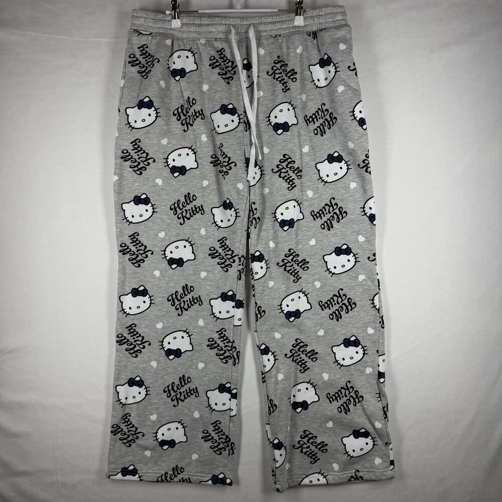 NEW Hello Kitty Womens XL 16-18 Gray Fleece Pajama Pants Sanrio Lounge Sleepwear